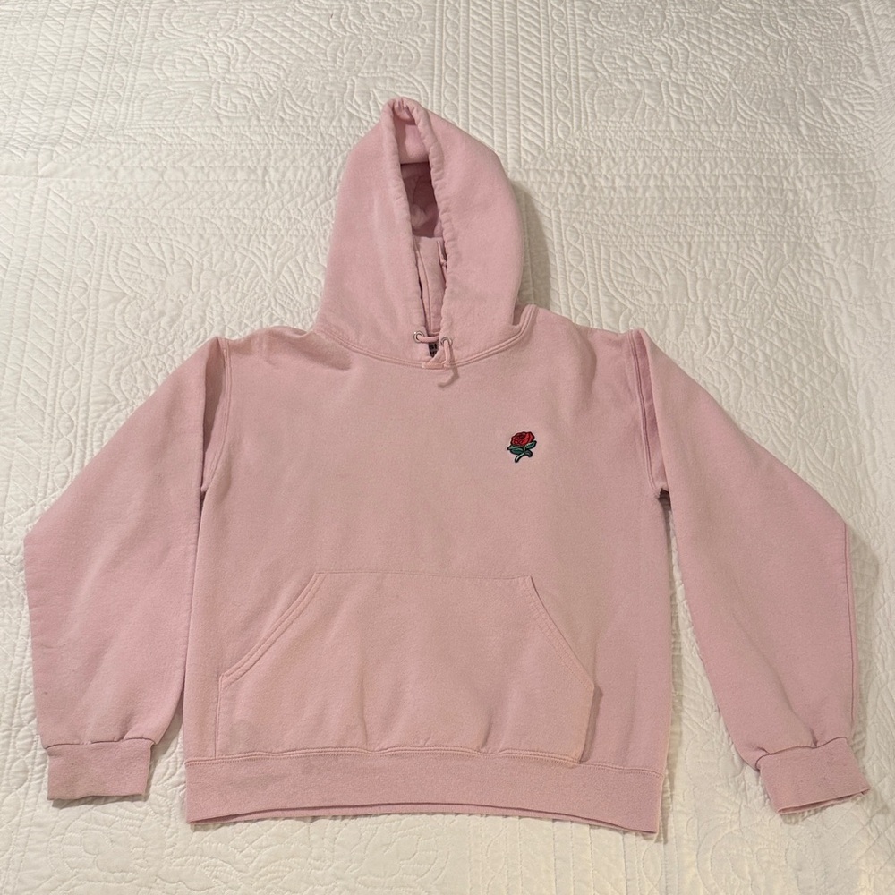 Pink Hoodie with Rose Embroidery Artist Union Cottagecore Flaws
